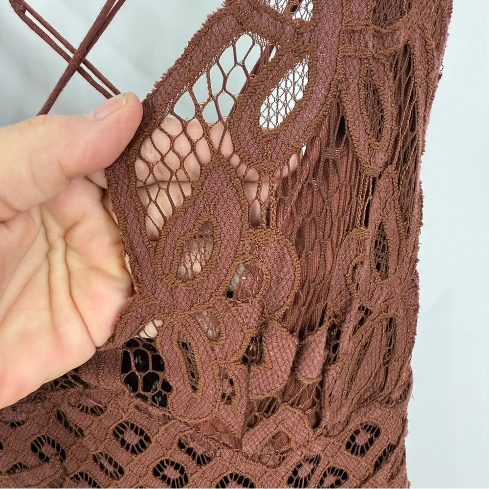 Free People Adella Brown Maxi romantic bohemian Dress with Lace Trim M - Picture 13 of 17